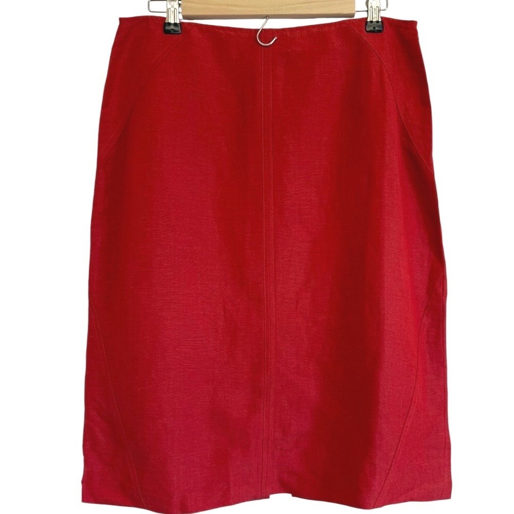 Bandolino Petite Red Linen Blend Pencil Skirt Size 10P Knee Length Seam Detail